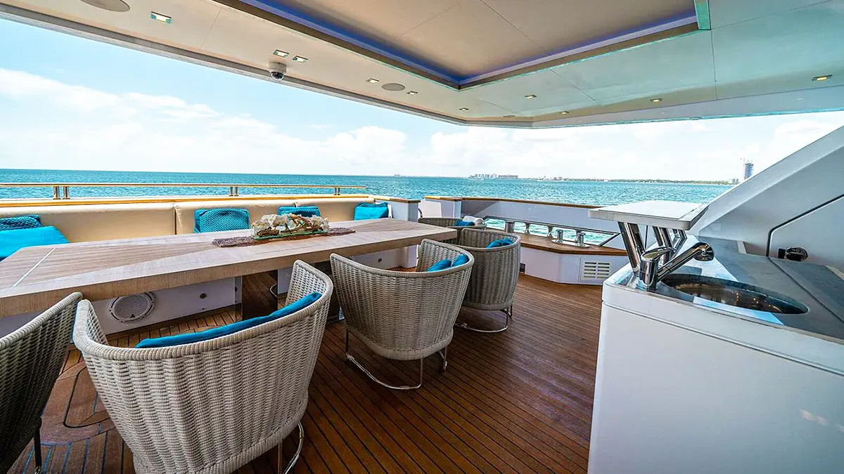 Deck view of 131' Columbus yacht in Miami and Bahamas