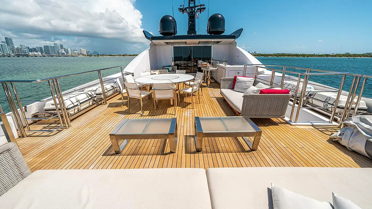Deck view of 131' Columbus yacht in Miami and Bahamas