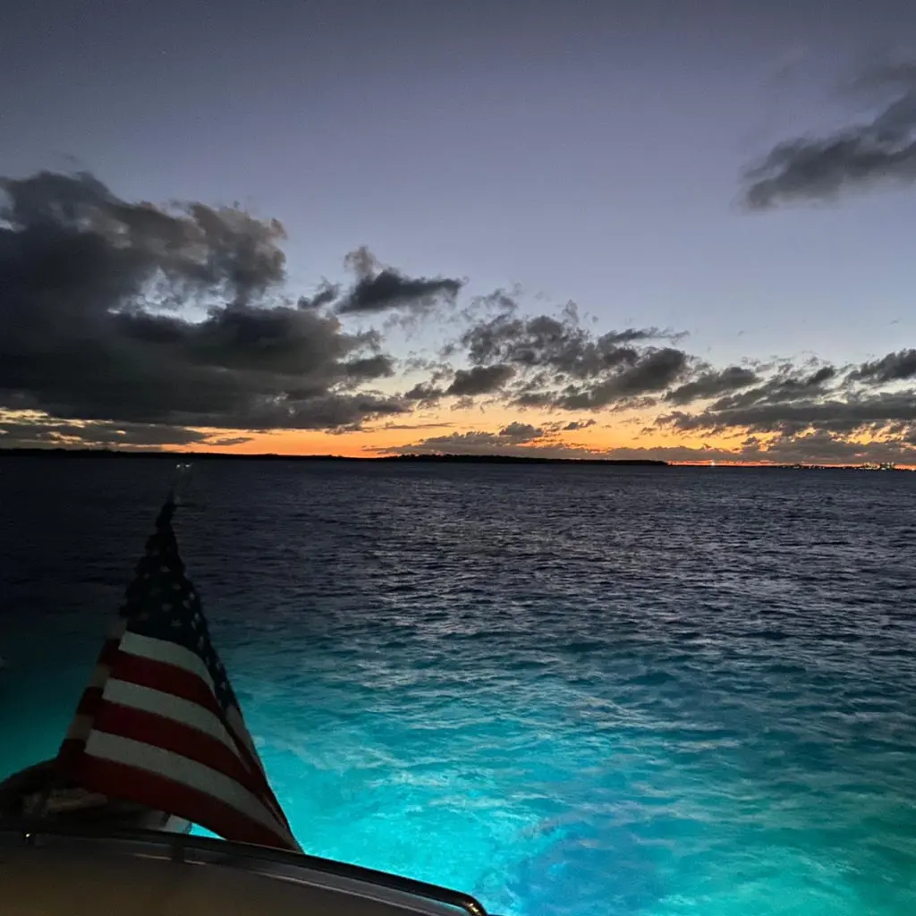 Sunset Yacht Charter In Miami With Beautiful Evening Skies.